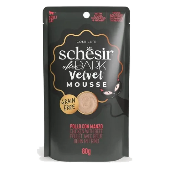 Schesir pouch After Dark velvet pollo con ternera 80 gr para gatos