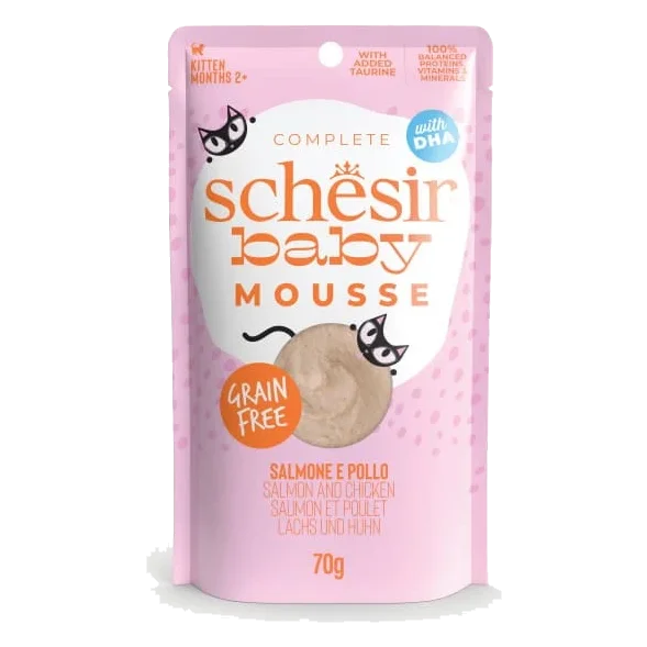 Schesir pouch baby mousse salmón con pollo para gatos