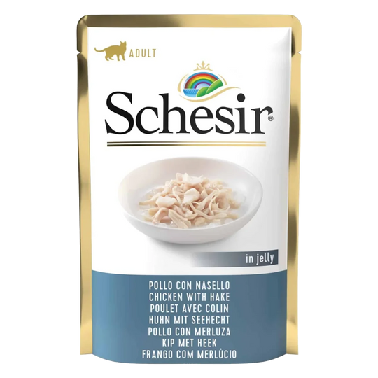 Schesir Sobre Filetes de pollo con merluza 85g para gatos