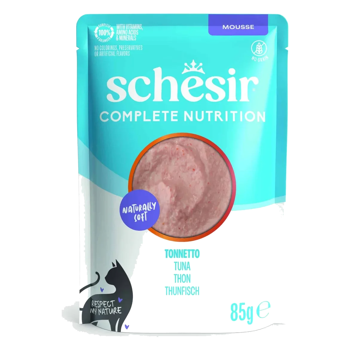 Schesir sobres 85 gr atún en mousse nutrición completa para gatos