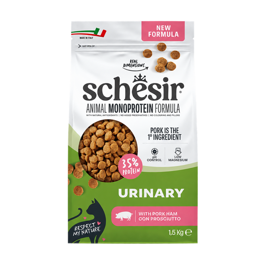 Schesir Animal Monoprotein Urinary con jamón para gatos, 1,5 kg