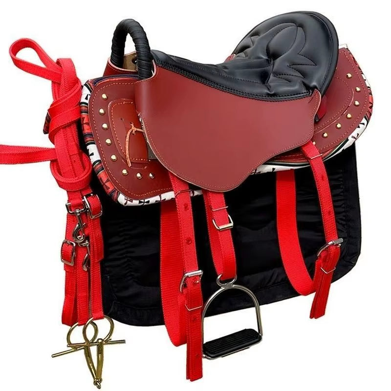Silla de montar de cuero completa con accesorios, 8 piezas - vista 2