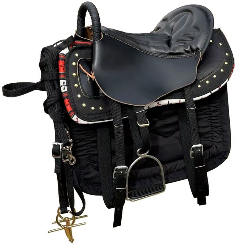 Silla de montar de cuero completa con accesorios, 8 piezas