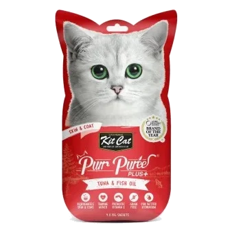 Snacks para gatos Kit Cat PurrPuree Plus atún piel y pelaje