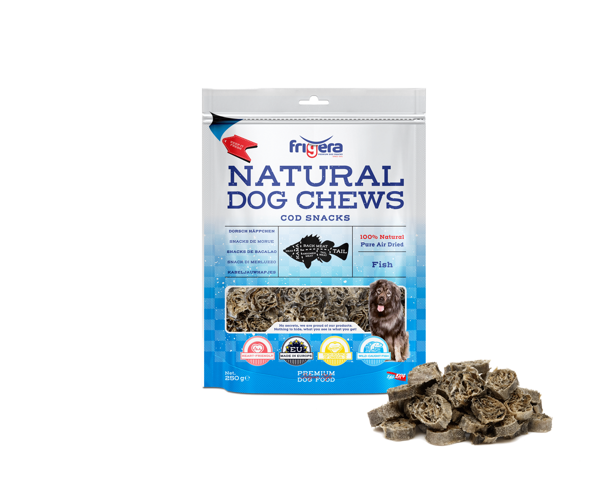 Snacks redondos de bacalao para perros