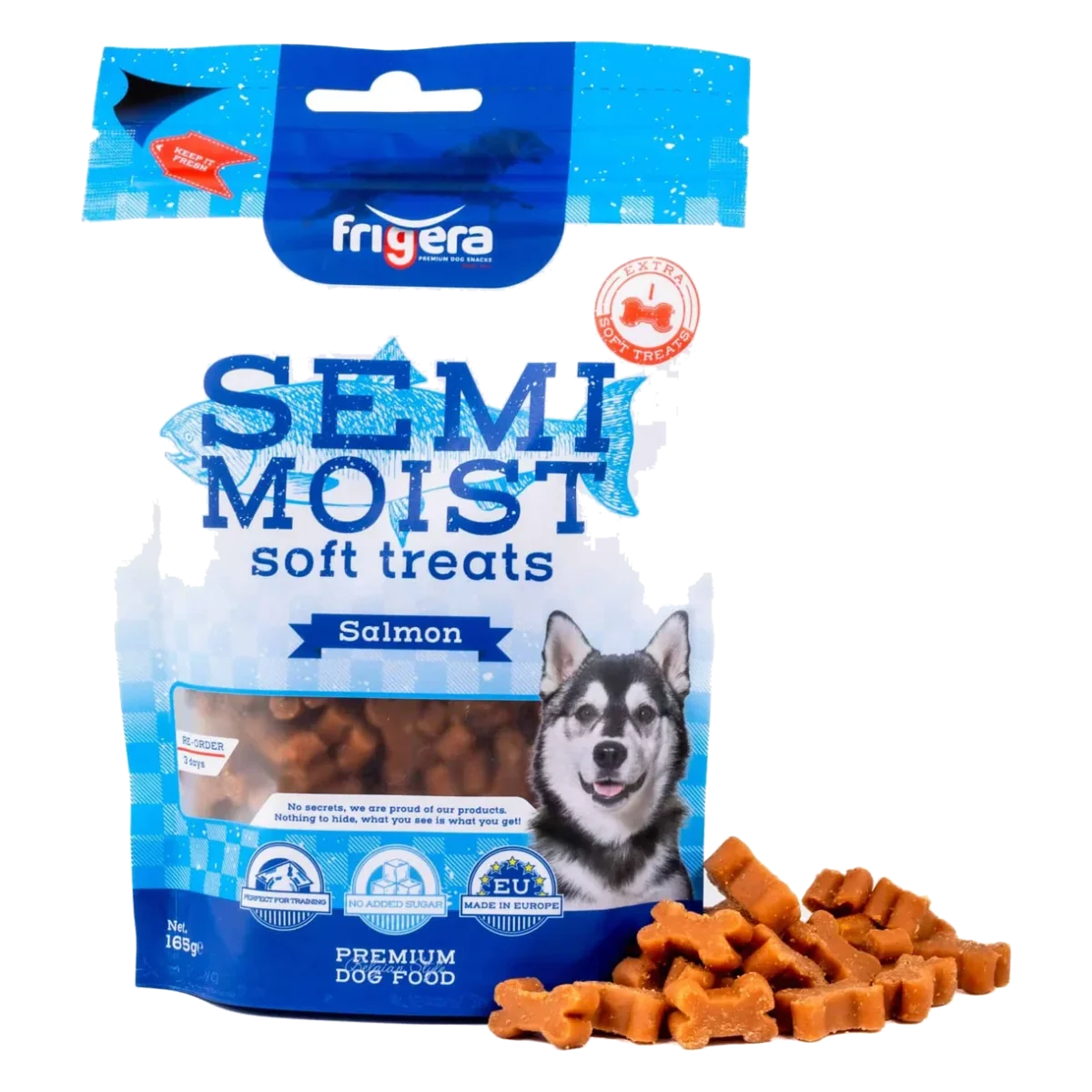 Snacks semihúmedos sabor salmón para perros, blíster 165 g