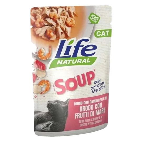Sopa life cat atún con gambas y marisco 60 gr para gatos
