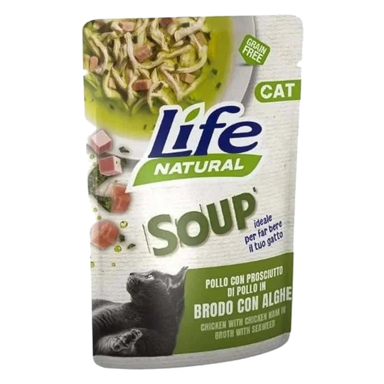 Sopa life cat con pollo con jamón y algas 60 gr para gatos