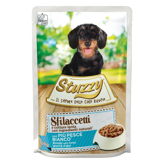 Stuzzy Speciality con pescado blanco para perros adultos, sobre de 100 g