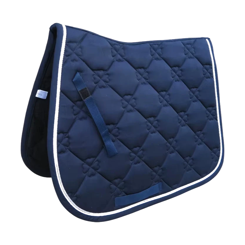 Sudadero de salto para caballo azul marino con acolchado en rombos y doble cordón blanco