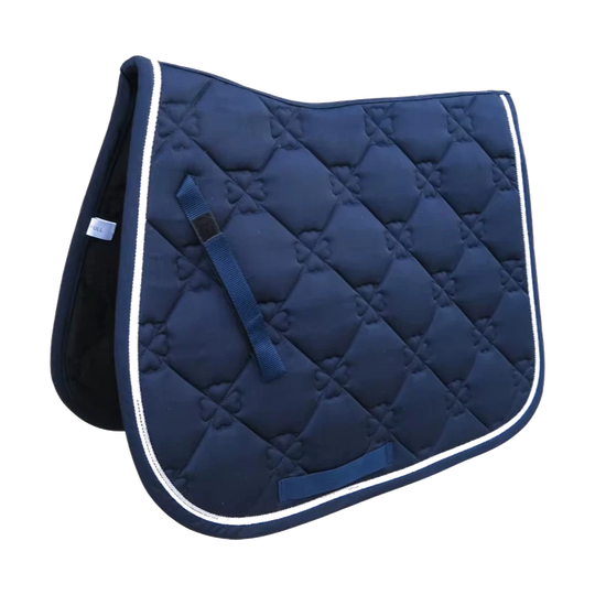 Sudadero de salto para caballo azul marino con acolchado en rombos y doble cordón blanco