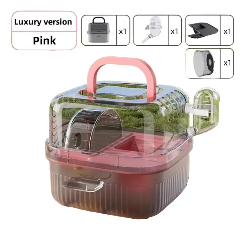 Transportín cuadrado ventilado con bebedero para hámster y roedores, rosa - ZONLIDOOG